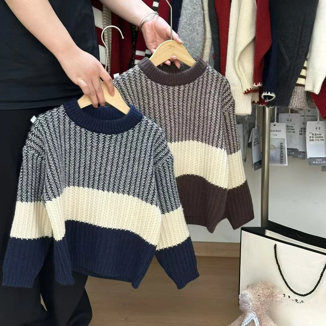 

Children's clothing sweaters color matching casual kids tops 2025 autumn and winter