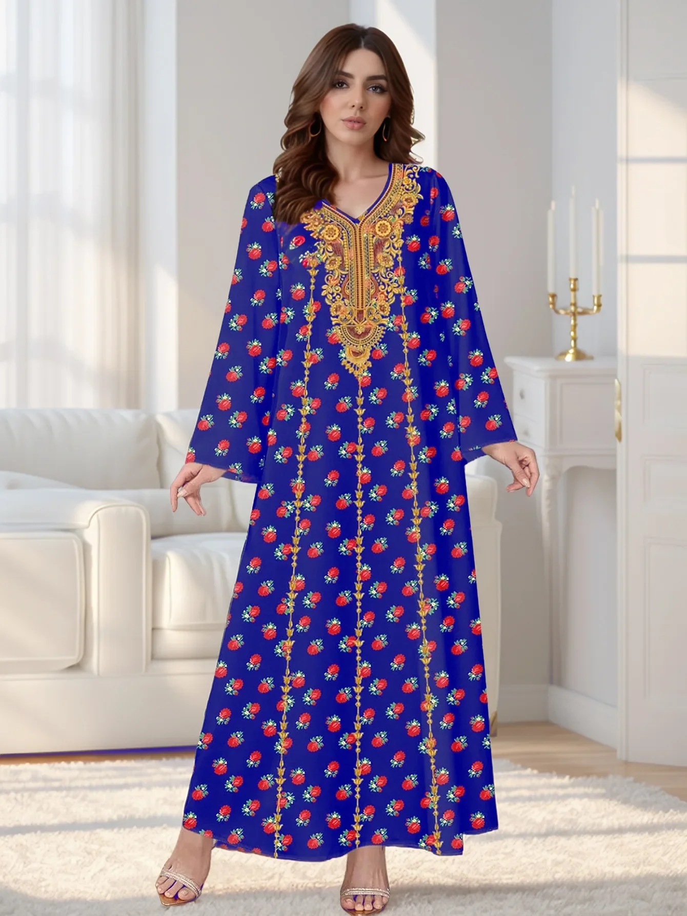 Eid femmes Robe col en V musulman Abaya imprimer robes Largos caftan arabe Robe longue Jalabiya Ramadan élégant longues robes 2025