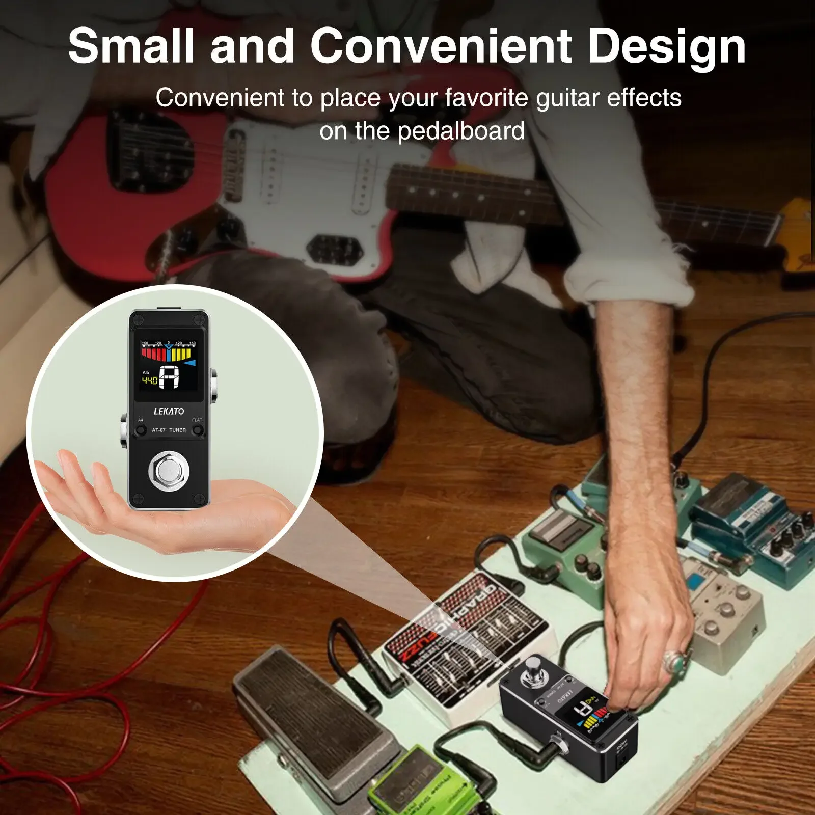 

2025 new Battery & 9V Dual Power Tuner Pedal Lekato Compact True Bypass Design for Busking/gig Board