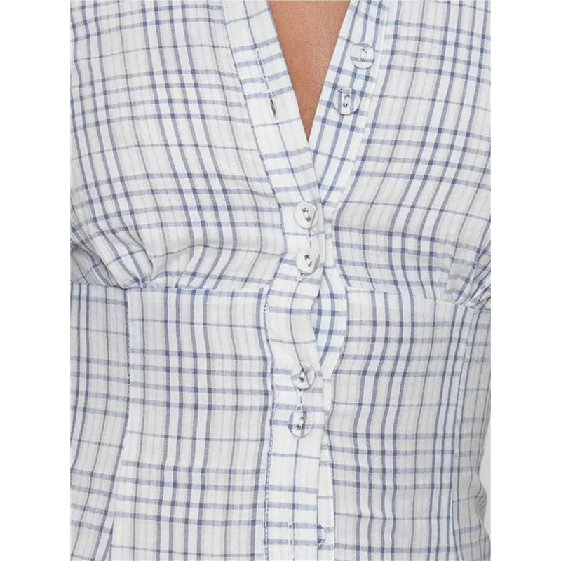 

Женская рубашка на пуговицах с коротким рукавом Y2k, воротник с лацканами и v-образным вырезом, клетчатая блузка с открытой передней частью, повседневная футболка