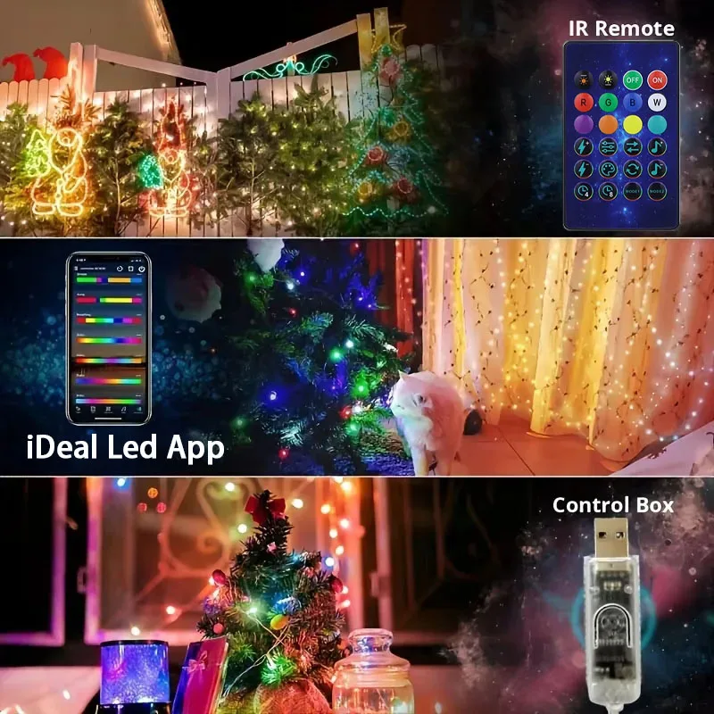 WS2812B RGB LED String 20m 10m 5m DIY Smart IC APP Bluetooth Remote Fairy Lights Dreamcolor Garden Party Christmas Wedding Decor