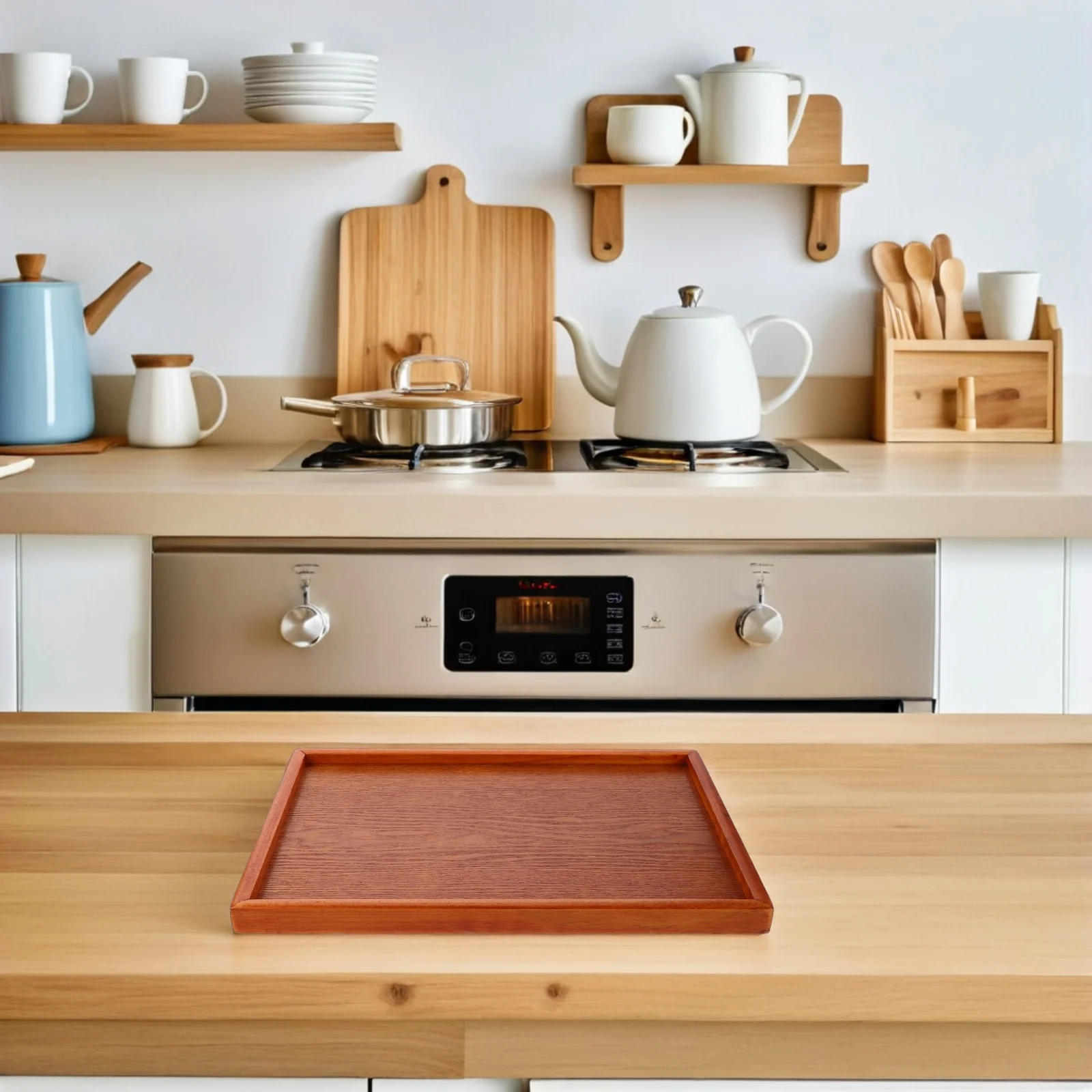 

Sturdy Rectangular Wooden Tea Tray Japanese Aesthetic Natural Serving Platter For Coffee Snacks Home Restaurant Decor Vintage
