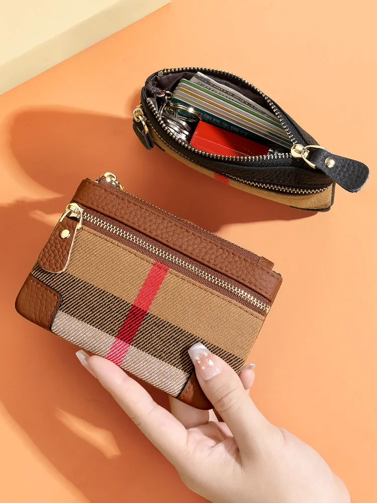 2026 New Style Coin Purse Mini Card Holder Ultra-Thin Compact Plaid Coin Storage Bag Handheld Key Case