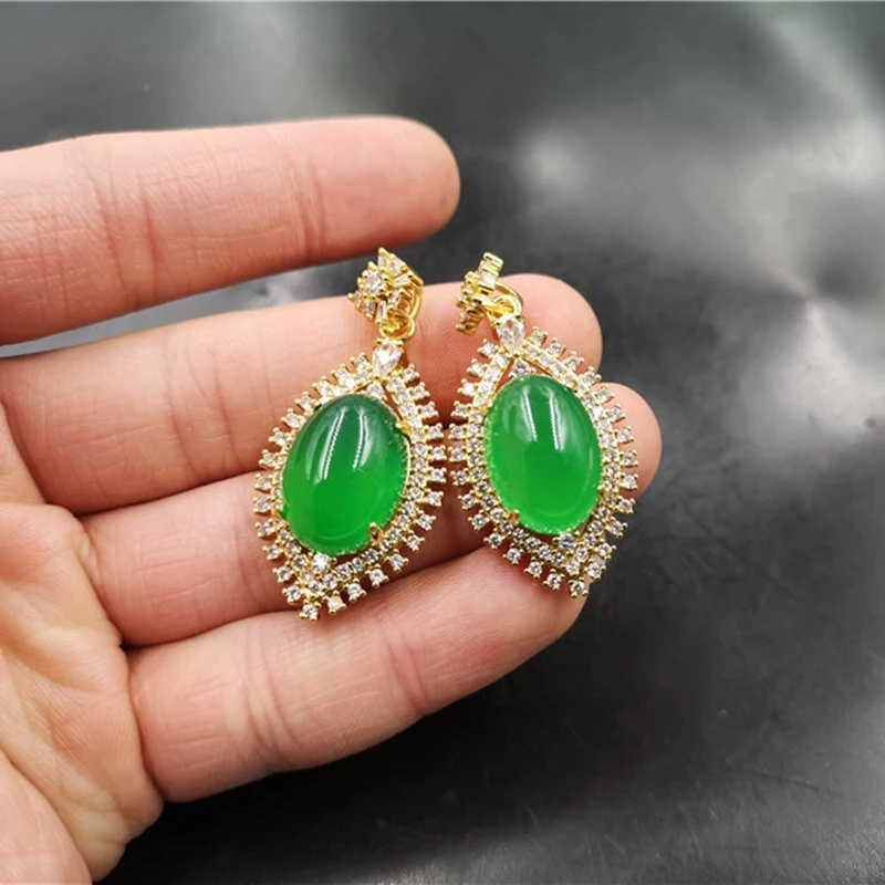 

Inlaid chrysoprase drop , emerald green agate hanging ornament, jade pendant