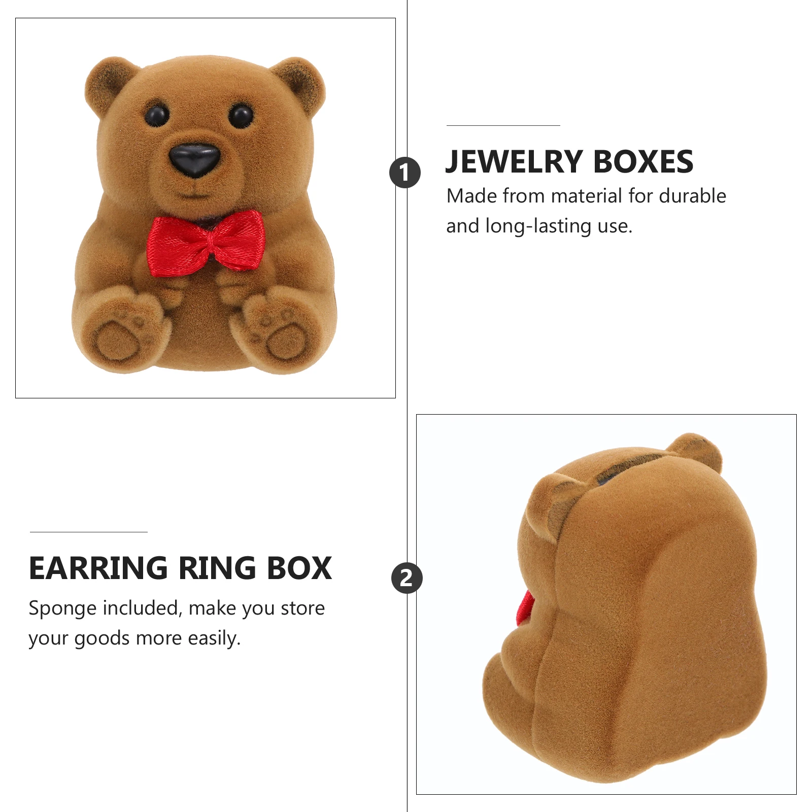 

Flannel Jewelry Box Bear Shape Ring Holder Storage Case Lifelike Appearance Durable Practical Wedding Proposal Anniversary Gift