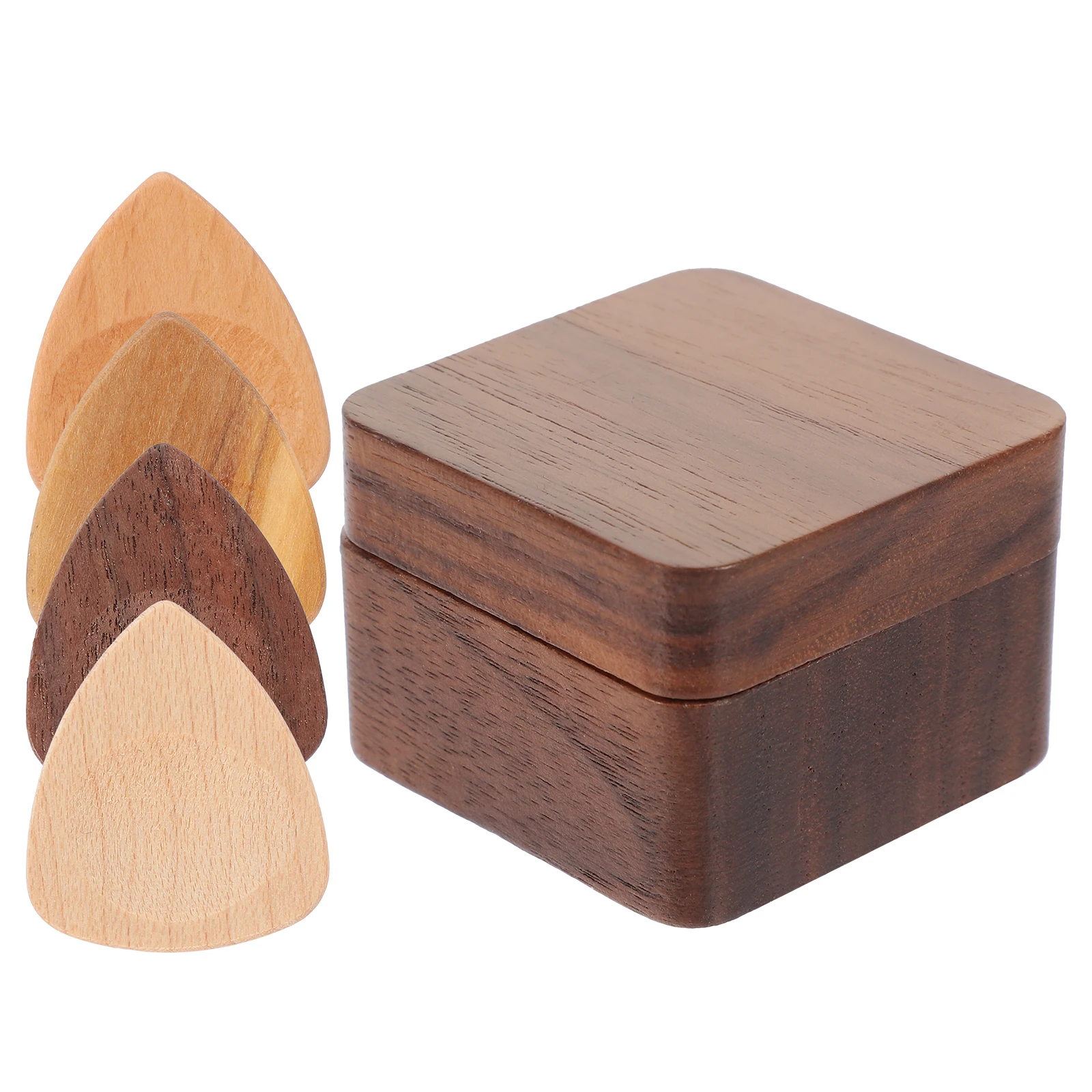 

4pcs Guitar Pick Case Box Wooden Storage Container 4 Picks Thick Accessories for Acoustic Electric Bass Ukulele