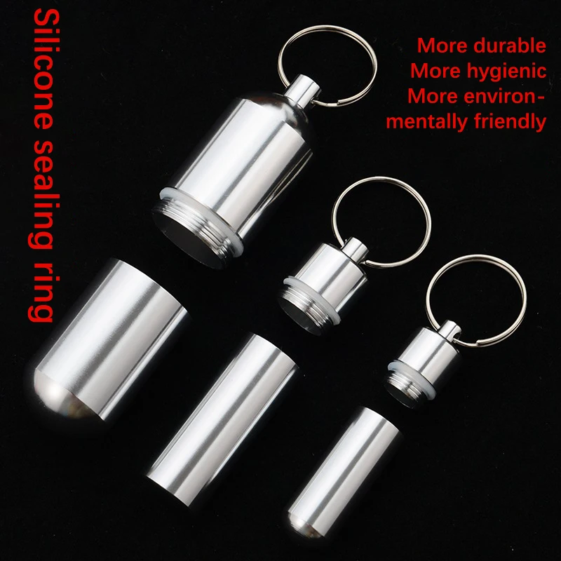 Mini Stainless Steel Sealed Capsule Waterproof Pill Box Camping Firstaid Pendant Travel Outdoor Portable Pill Case