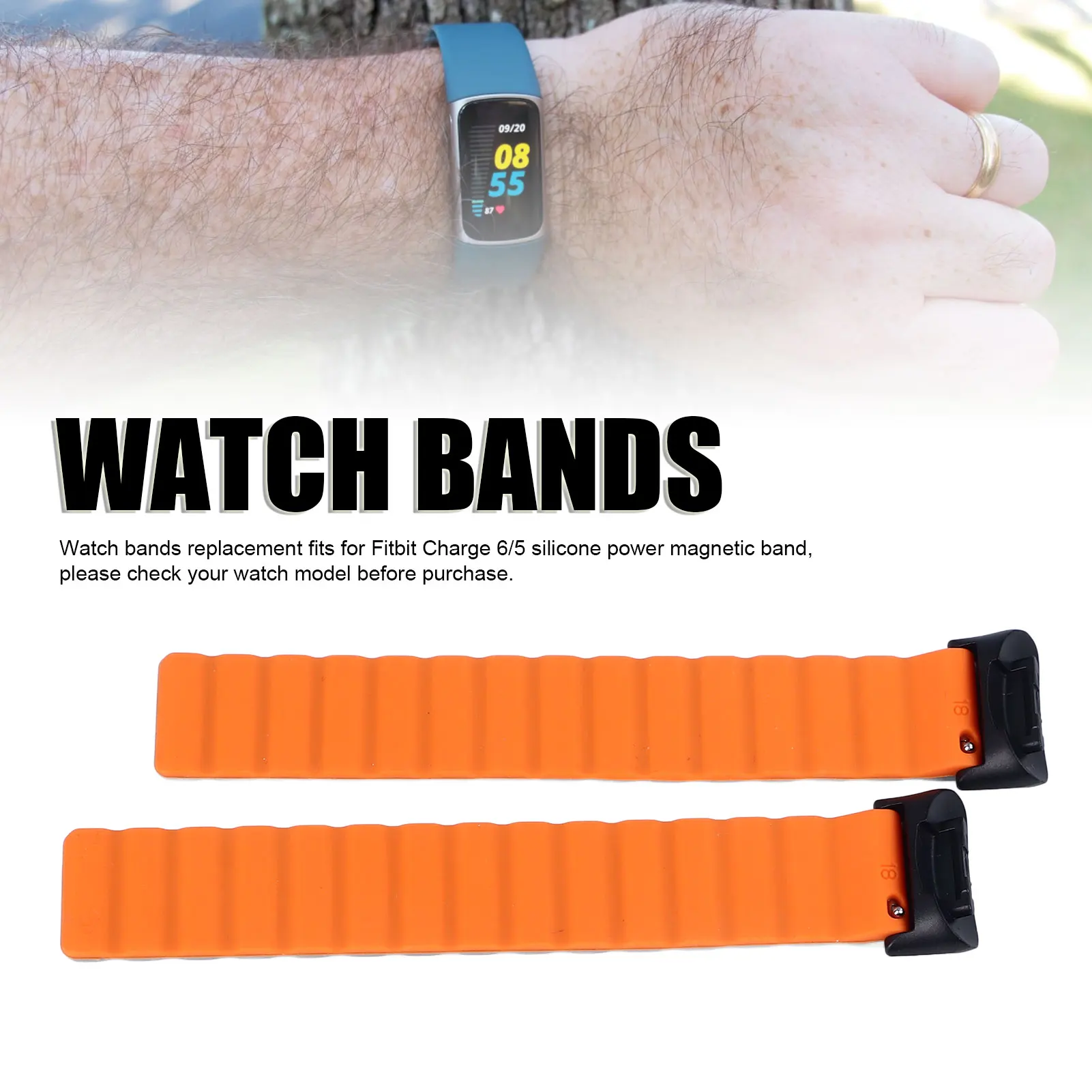 

2pcs Watch Bands Professional Silicone Strap Strong Magnetic Snap Replacement Wristbands for Fitbit Charge 6/5