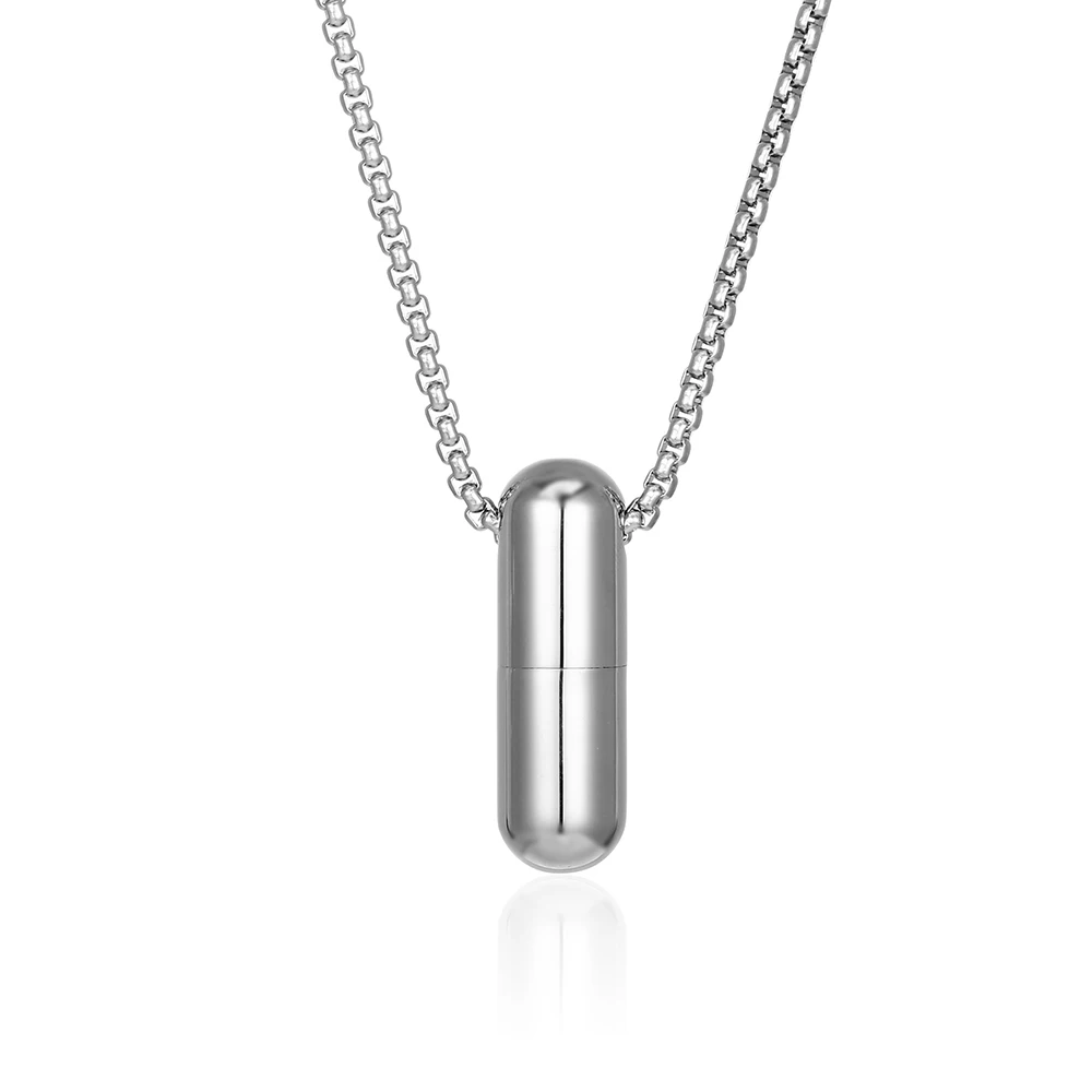 Pill Cremation Openable Silver Color Beads Chain Fashion Pendant Necklace Ash Jewelry Men Gift In Stainless Steel