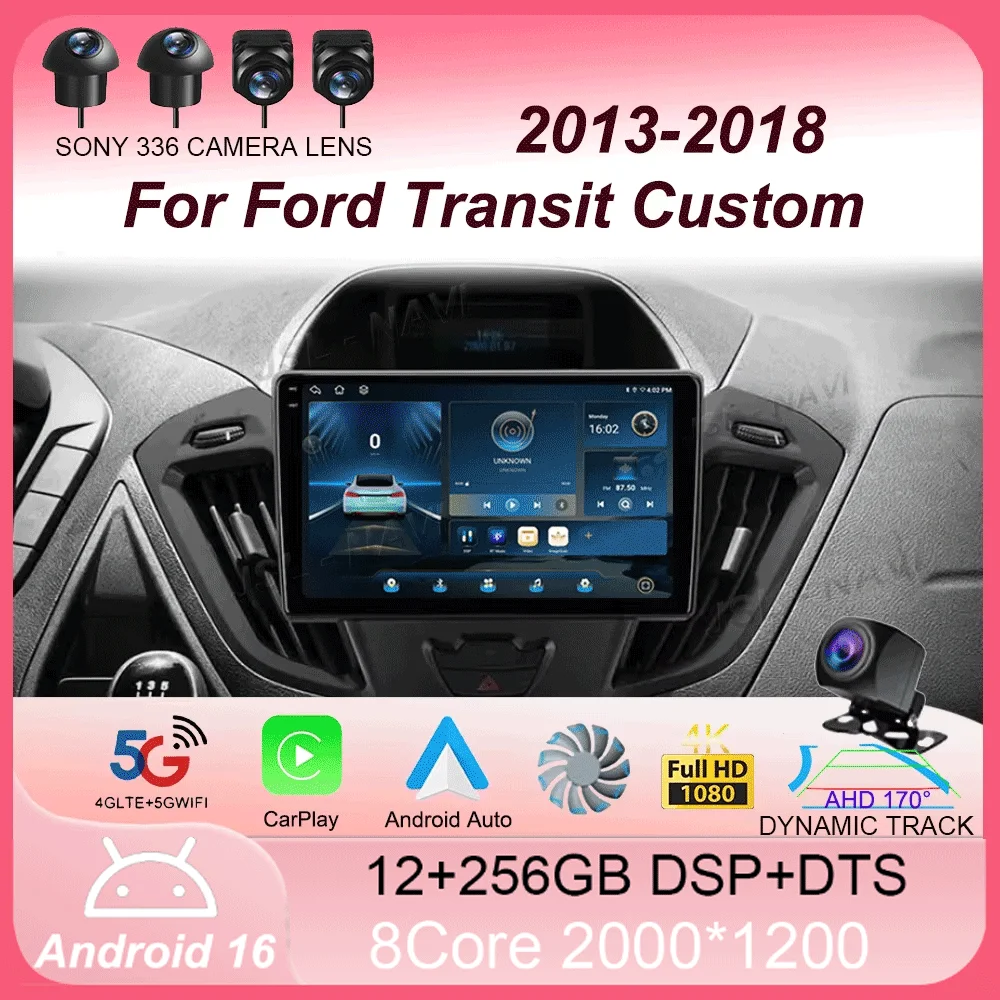 

Car Radio Android16 Carplay Auto WIFI+4G For Ford Transit Custom 2013-2018 Multimedia GPS Video Player Stereo 2din Head Unit DSP