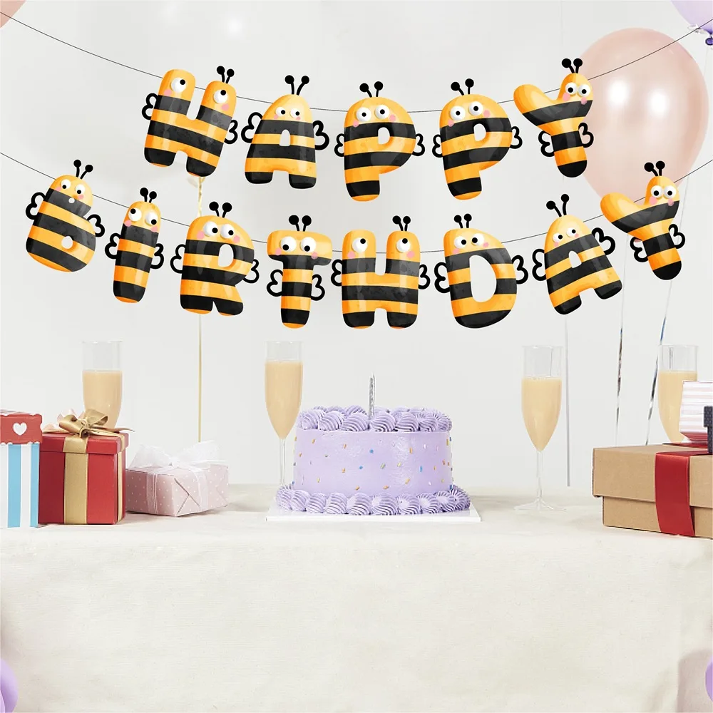 Bee Birthday Party Decorations Banner Spiral Cake Topper Honey Theme Party Supplies Cute Bumblebee Baby Shower Favors Decors