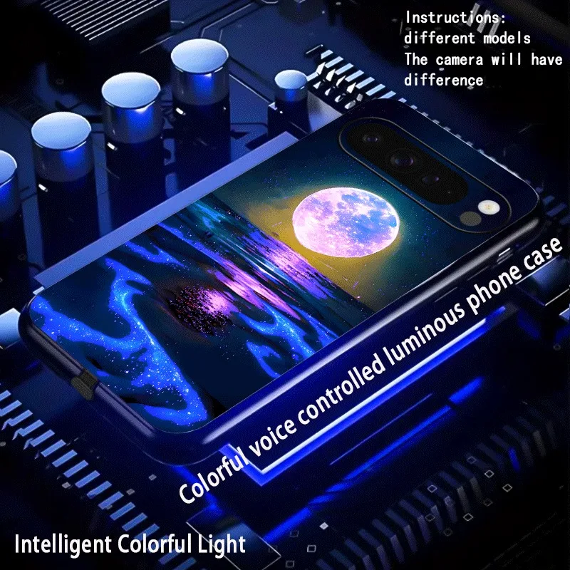 Moon Clouds LED Phone Case For Google Pixel 10 10A 9 8 7 Pro XL 10 9a 8a 7a 6a Phone Cover Night Sky Luminous Cover Shell Glow
