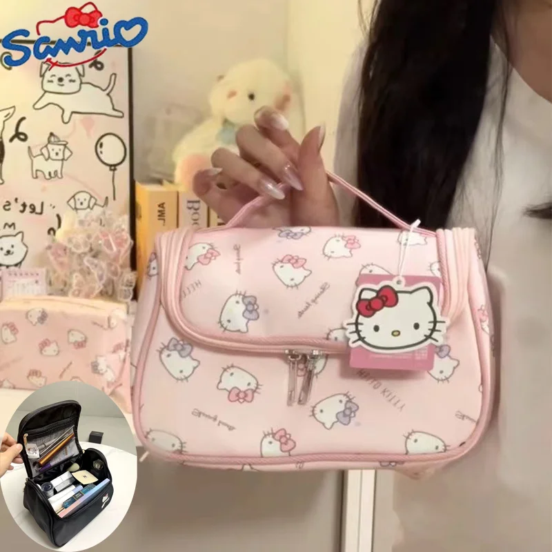 

Sanrio Large Capacity Hello Kitty Cat Makeup Bag Cute Cartoon Toiletry Bag Sweet Girl Cosmetics Dust Proof Travel Storage Bags