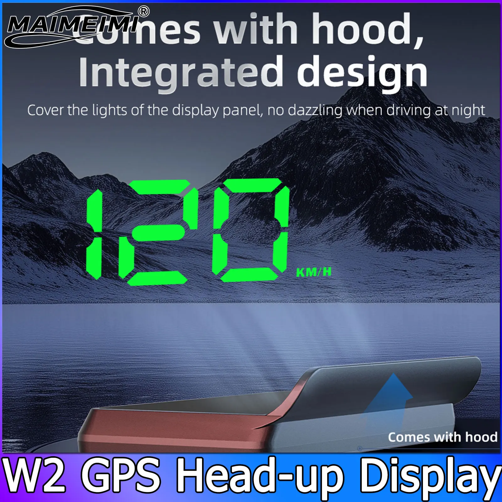 

QC Проектор на лобовое стекло W2 GPS HUD Цифровой спидометр KM/H MPH Plug and Play Проекционный дисплей для автомобилей Большой шрифт Автомобильные аксессуары