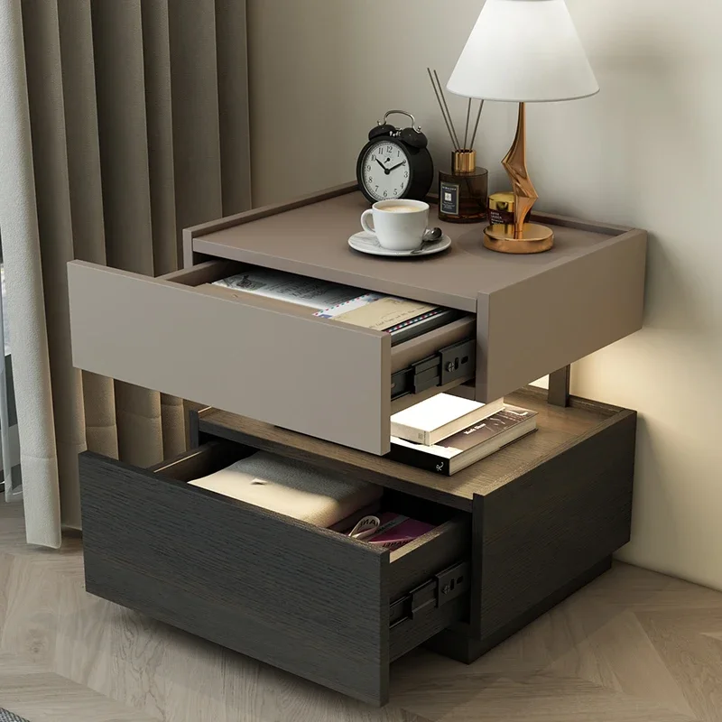 bedside table modern suspended solid wood bedside cabinet plus sensor light bedroom advanced building block