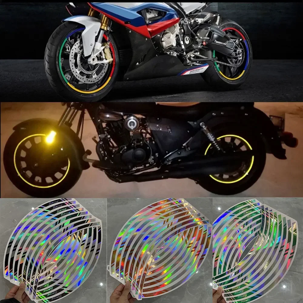 

17" Laser Rainbow Wheel Hub Rim Decal Car Tyre Reflective Strips Bicycle for Ducati Diavel KTM Suzuki GSXR MT07 Aprilia CB650R