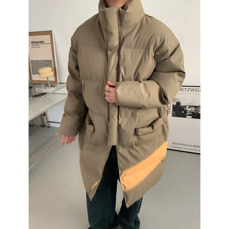 2024 inverno masculino novo parkas gola de couro algodão-acolchoado roupas masculinas médio longo na moda solto quente algodão-acolchoado topos