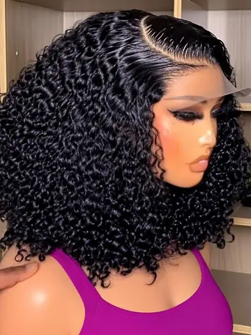 Brazilian Deep Water Wave Curly Bob 100% Human Hair Wigs Natural Black Deep Wave HD Lace Front 13x4 13x6 Transparent Lace Wigs
