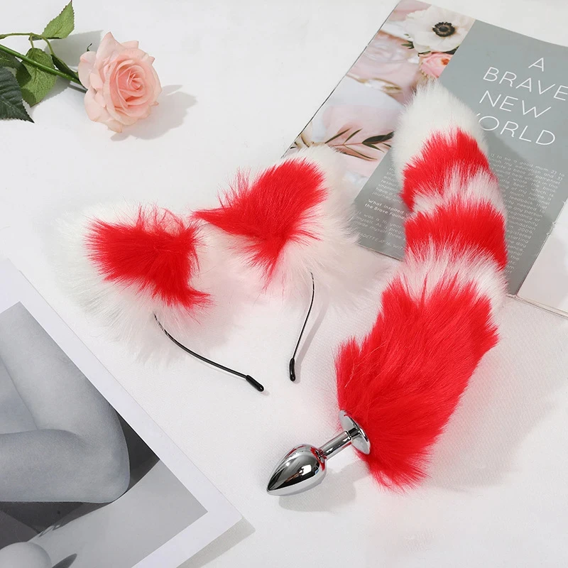 SM Fox Tail Anal Plugs SM Role Play Cat Ears Erotica Sets Sex Toys Rabbit Ears Sets Matching Color Sets Metal Rump Tail