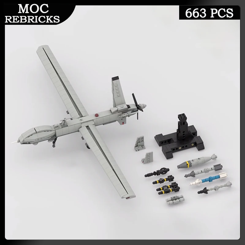 

WW II Militarys Weapons Air Force MQ-9 Reaper UAV Combat Fighter MOC Building Blocks Aircraft Model Toys Brick Kid XMAS Gifts