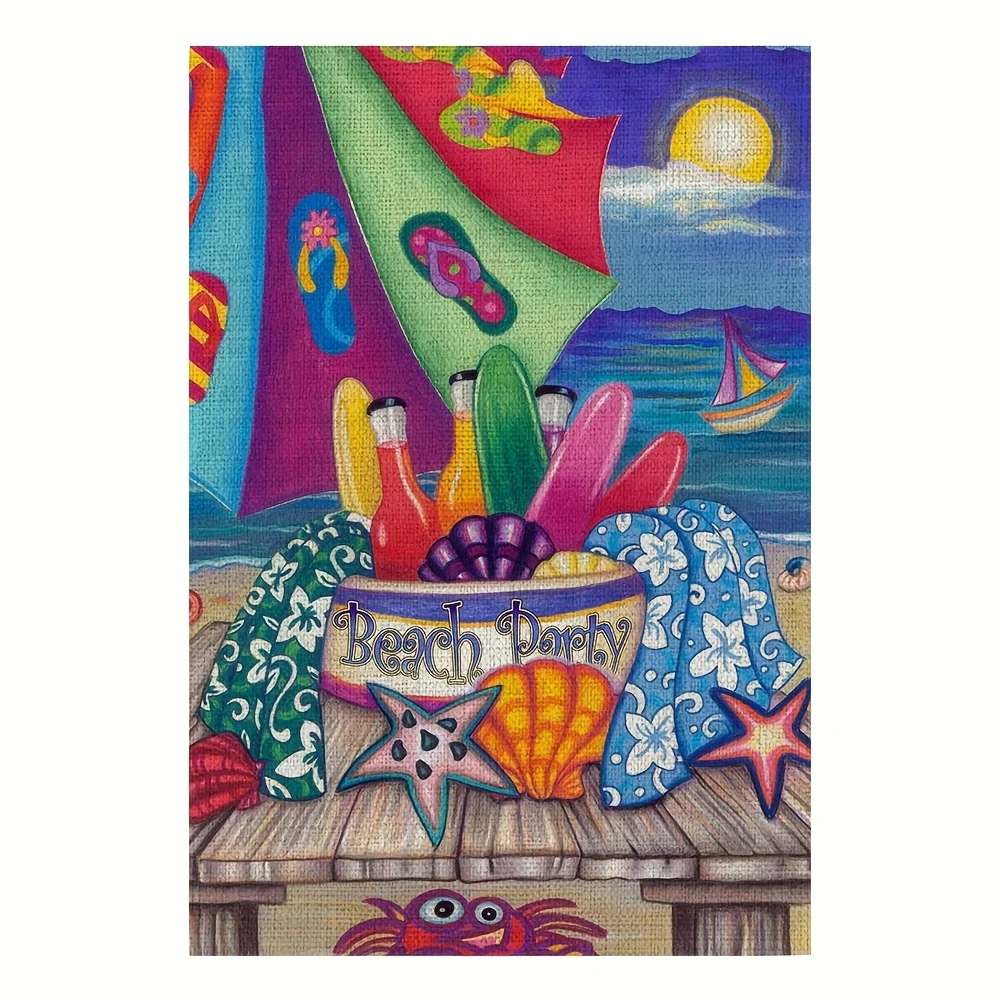 1 шт. Двусторонний льняной садовый флаг для пляжной вечеринки, 12x18 дюймов, многофункциональное украшение для двора, яркая пляжная тематика