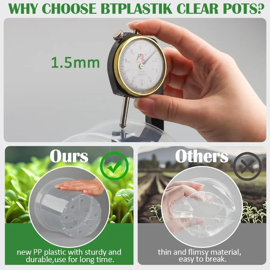 9 عبوات 8 7 6 بوصة أوعية حضانة شفافة للنباتات مع أوعية نباتات بلاستيكية شفافة مع فتحات تصريف شتلات قوية