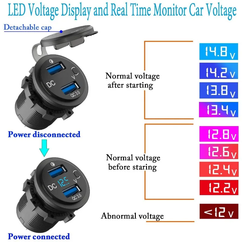 Caricabatterie digitale per moto, presa di corrente USB con display di tensione per bici e auto