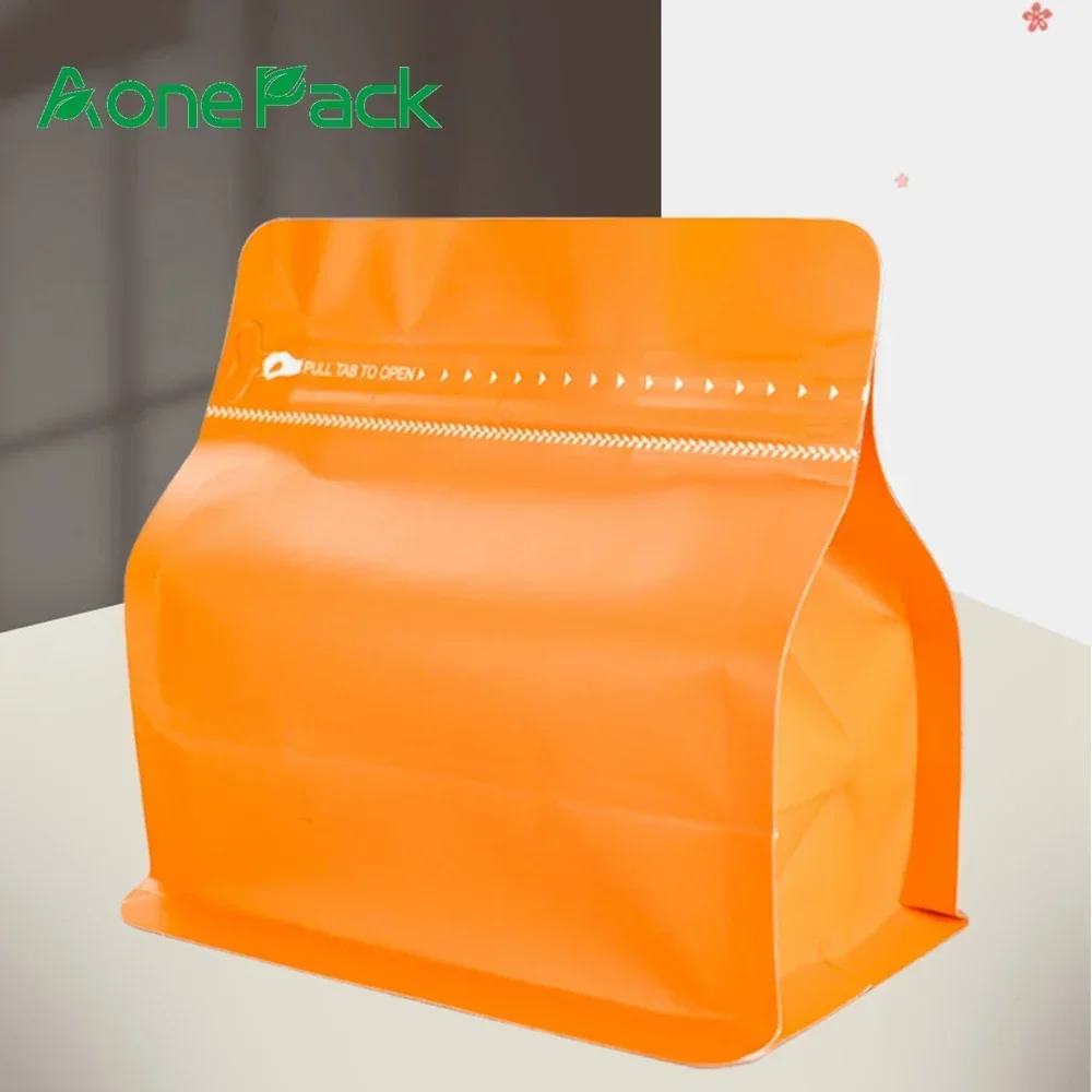 50pcs Matt Orange Block Bottom 150g 250g 500g Coffee Bean Powder Tea Packaging Bag Aluminum Foil  Snack Nuts Rice Pet Food Pouch