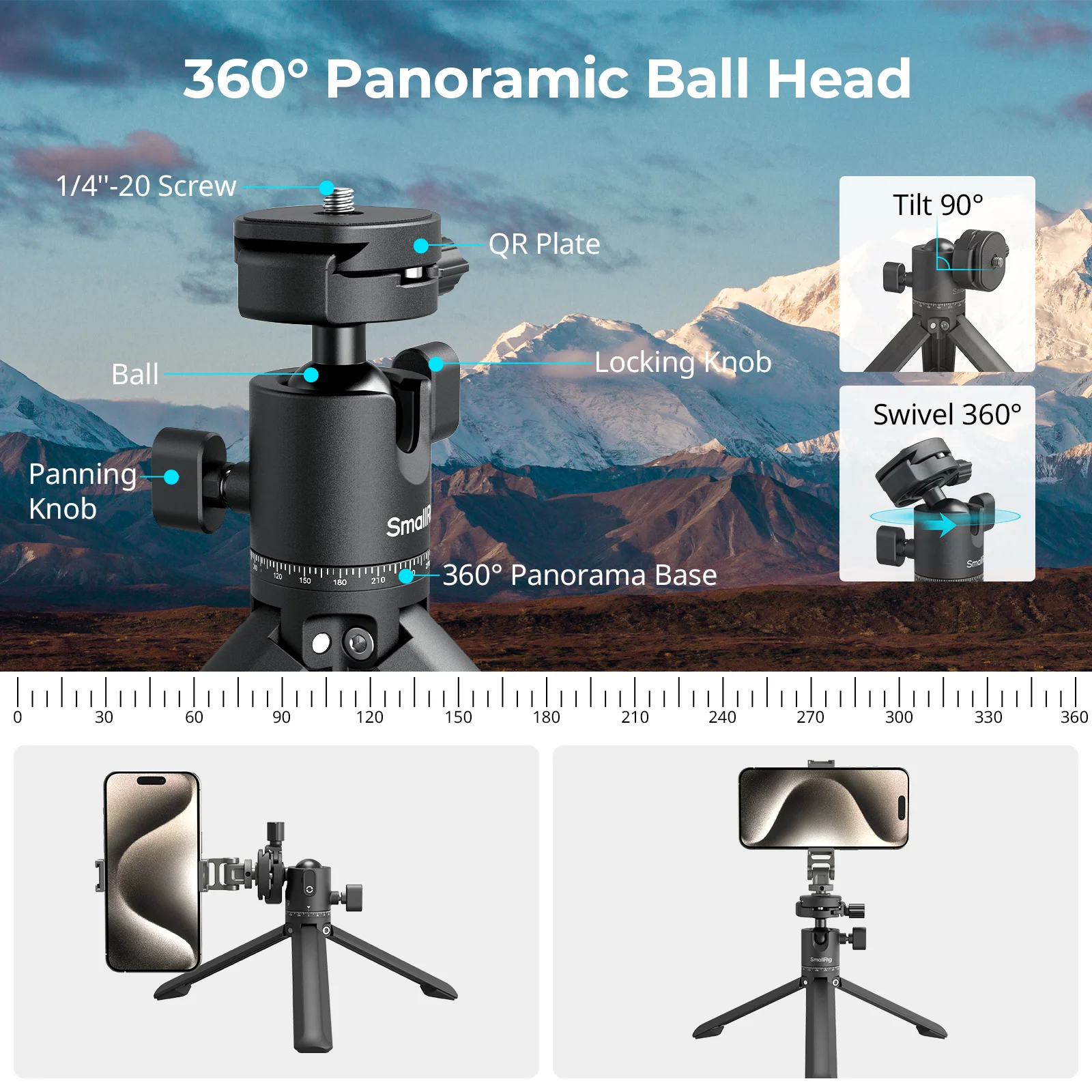 SmallRig Metal Tabletop Tripod with Arca-Swiss Quick Release Plate & Panoramic Ball Head for DSLR Action Camera Smartphones 4630