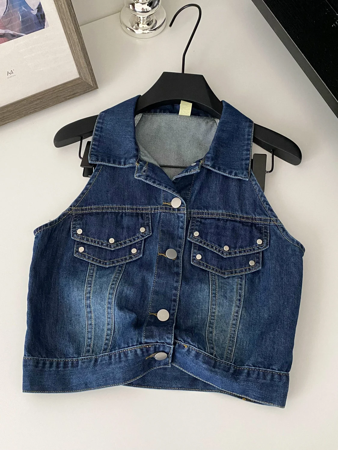 Ele ort Svel Ne Denim Top Women's Summer Faion อเนกประสงค์ Vintage Sle Commute Fit ปิดปุ่มเดียว