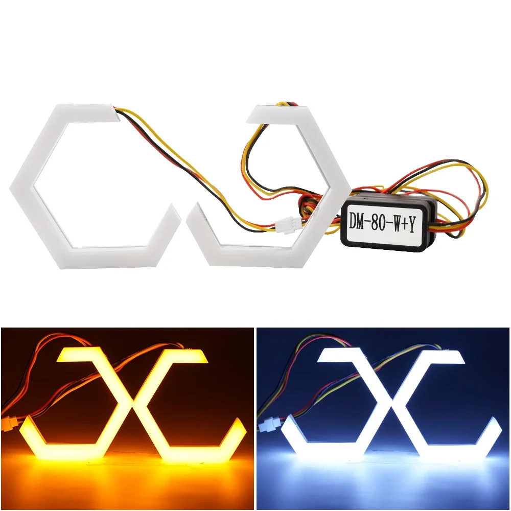 

1Set LED Angel Eyes Hexagon Halo Rings for Motorcycle Car LED Headlights White + Amber 12V 24V DC 2.5inch 80MM 70MM 90MM for Car