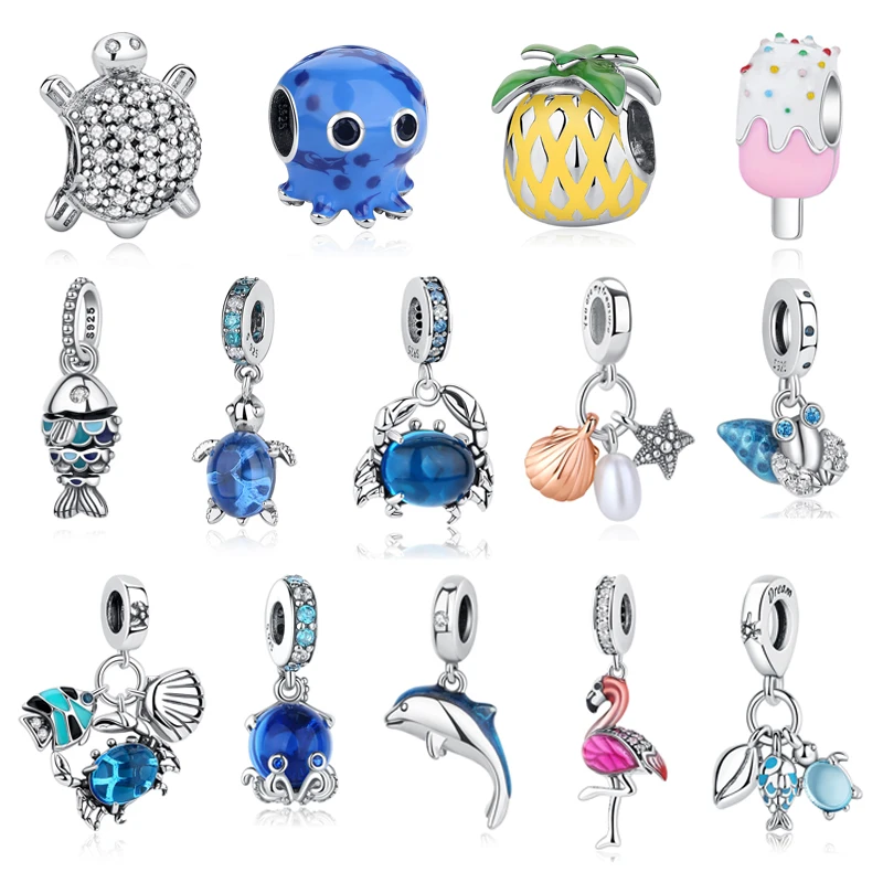 Original 925 Sterling Silver Charms Summer Sea Turtle Starfish Crystal Beads Fit Pandora Bracelets Necklaces Women Diy Jewelry