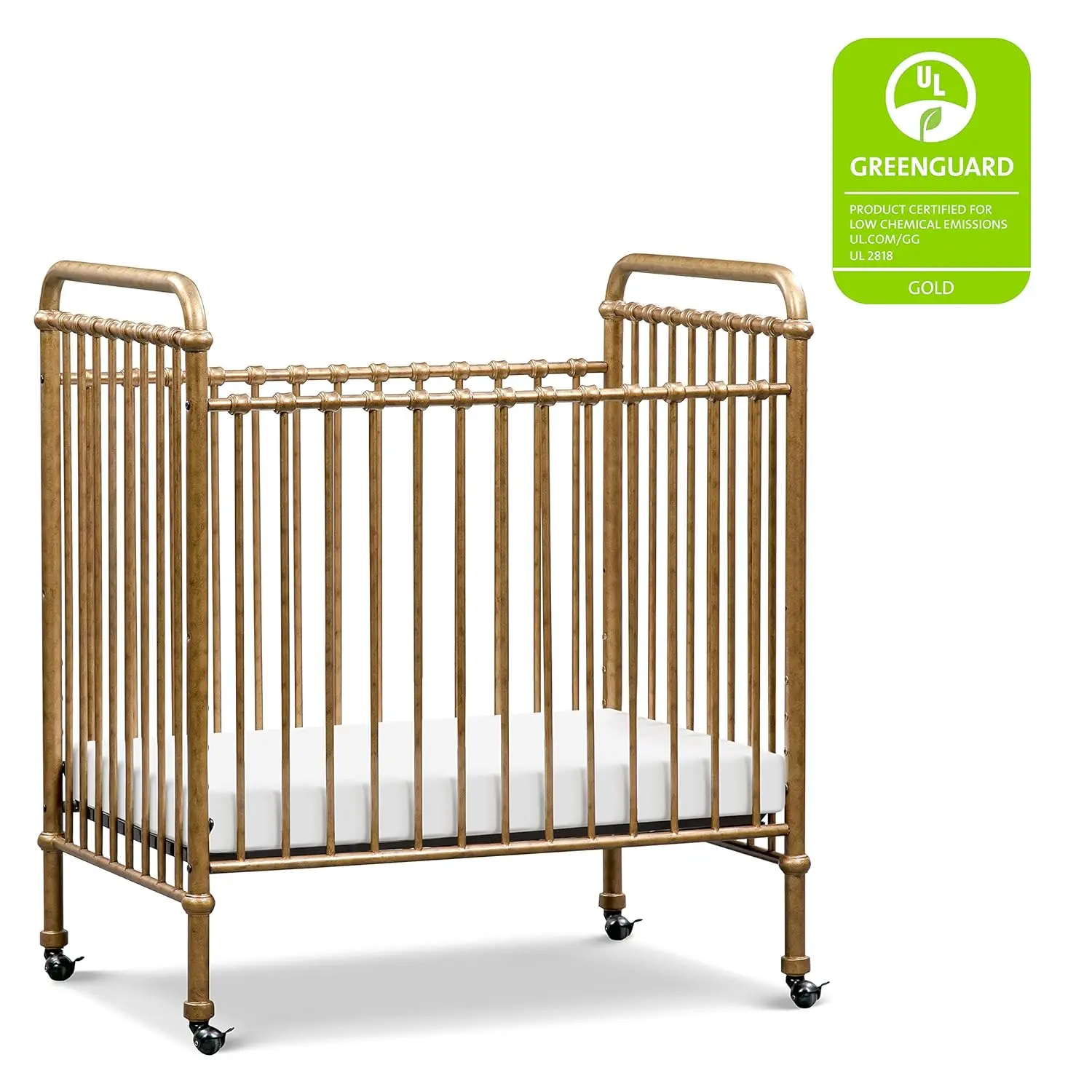 Abigail 3-in-1 Convertible Mini Metal Crib in Vintage Gold, Greenguard Gold Certified