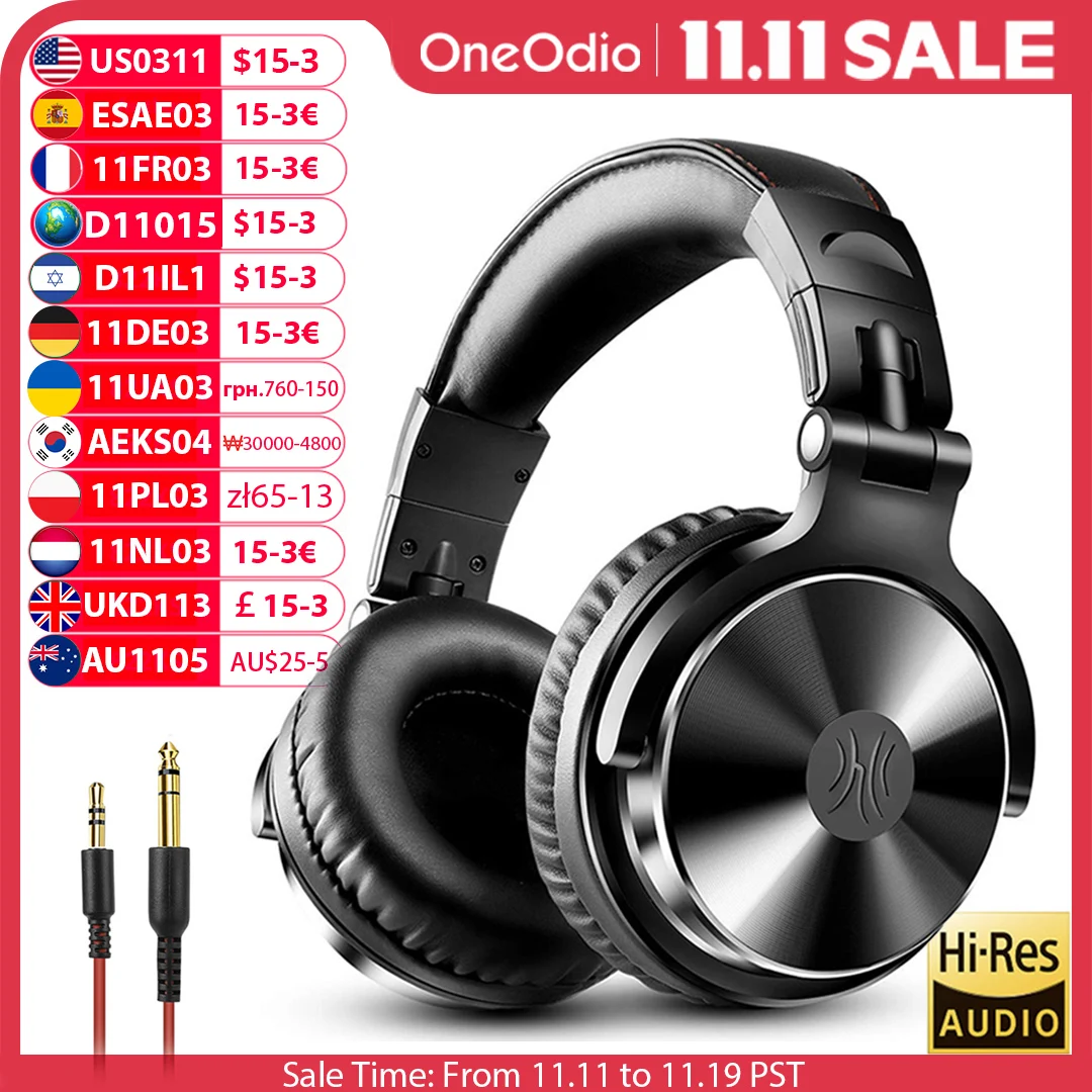 Oneodio Over Ear Cuffie Hifi Studio Cuffie DJ Monitor cablato Cuffie da gioco musicali Auricolari per telefono Computer PC con microfono