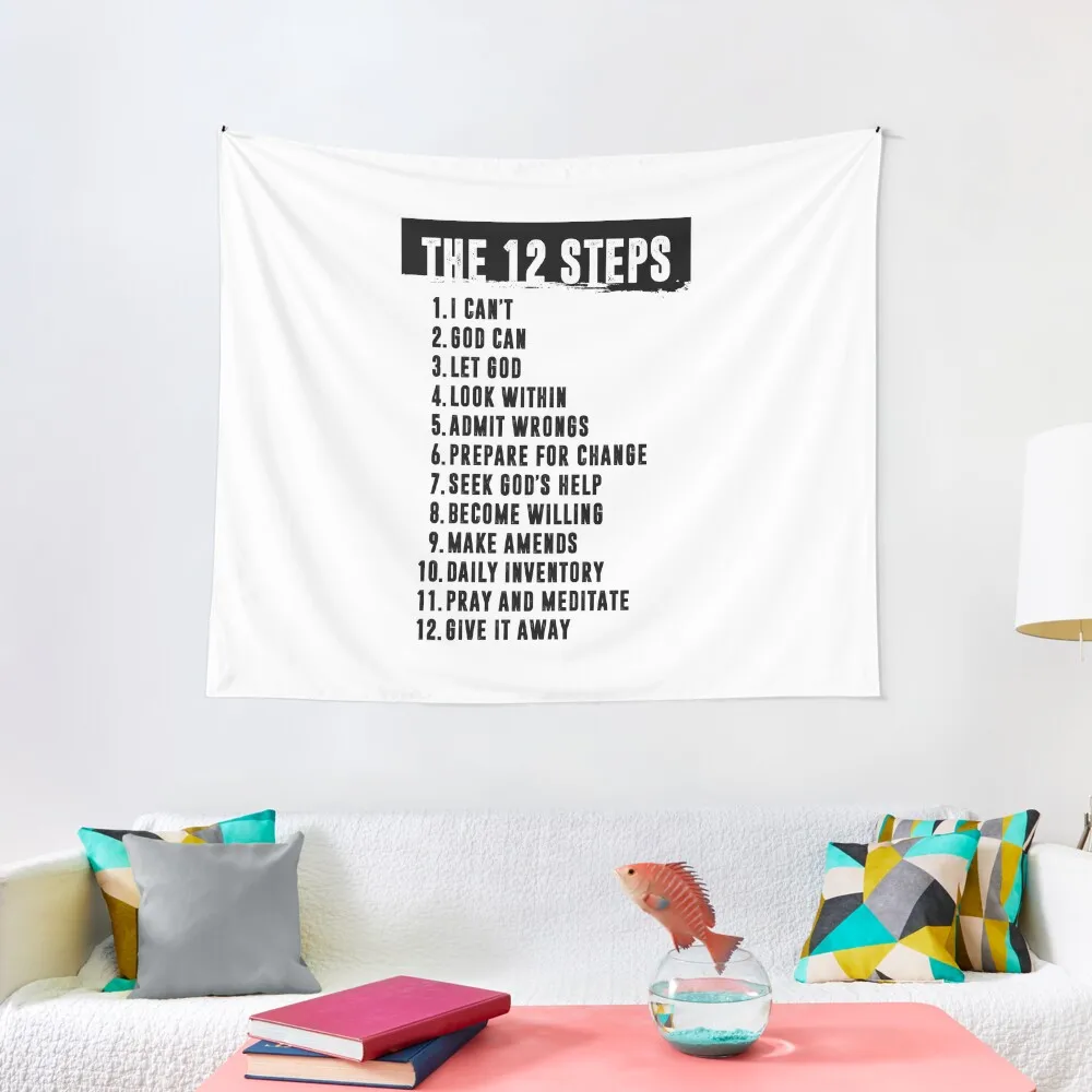 

The Twelve (12) Steps Minimal Simple Art - AA, NA, OPA - Addiction Recovery Gift Print - Mental Health Sober Decor Tapestry