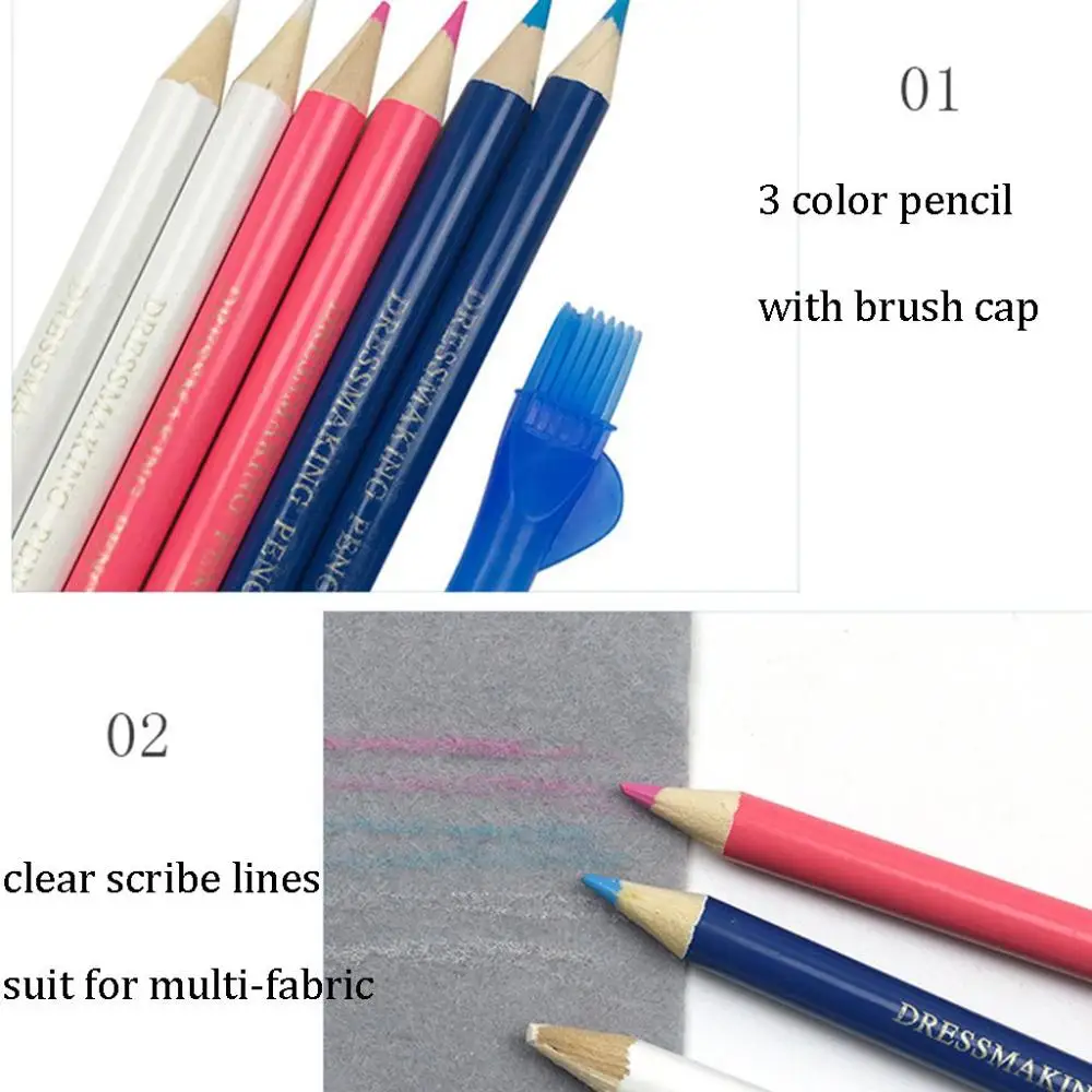 3 Color 3 pcs/set with Brush Cap Simple Red,Blue,White Fabric Pencils Sewing Marker Water Soluble Pen Dressmaker Tools