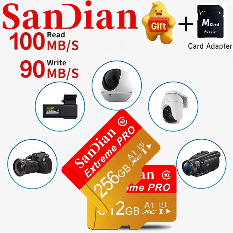 Memory Card 512GB 256GB 128GB 64GB 32GB Compact Micro TF SD Card A1 SD Cards TF Cards Temperature Proof for Camera/CCTV/Drone/Ta