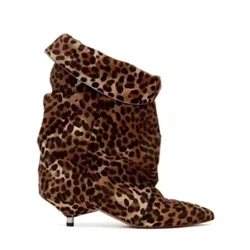 Autumn and Winter New Women's 5cm Thin Heel Short Boots Fashion Pointed Wide Tube Folding Stacked Boots Women's Ankle Boots