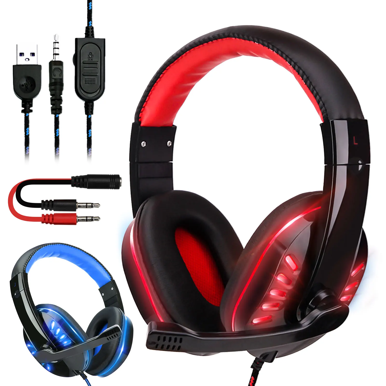 Super long cable game headset headset gaming light-emitting headset support voice with microphone for PC computer headset