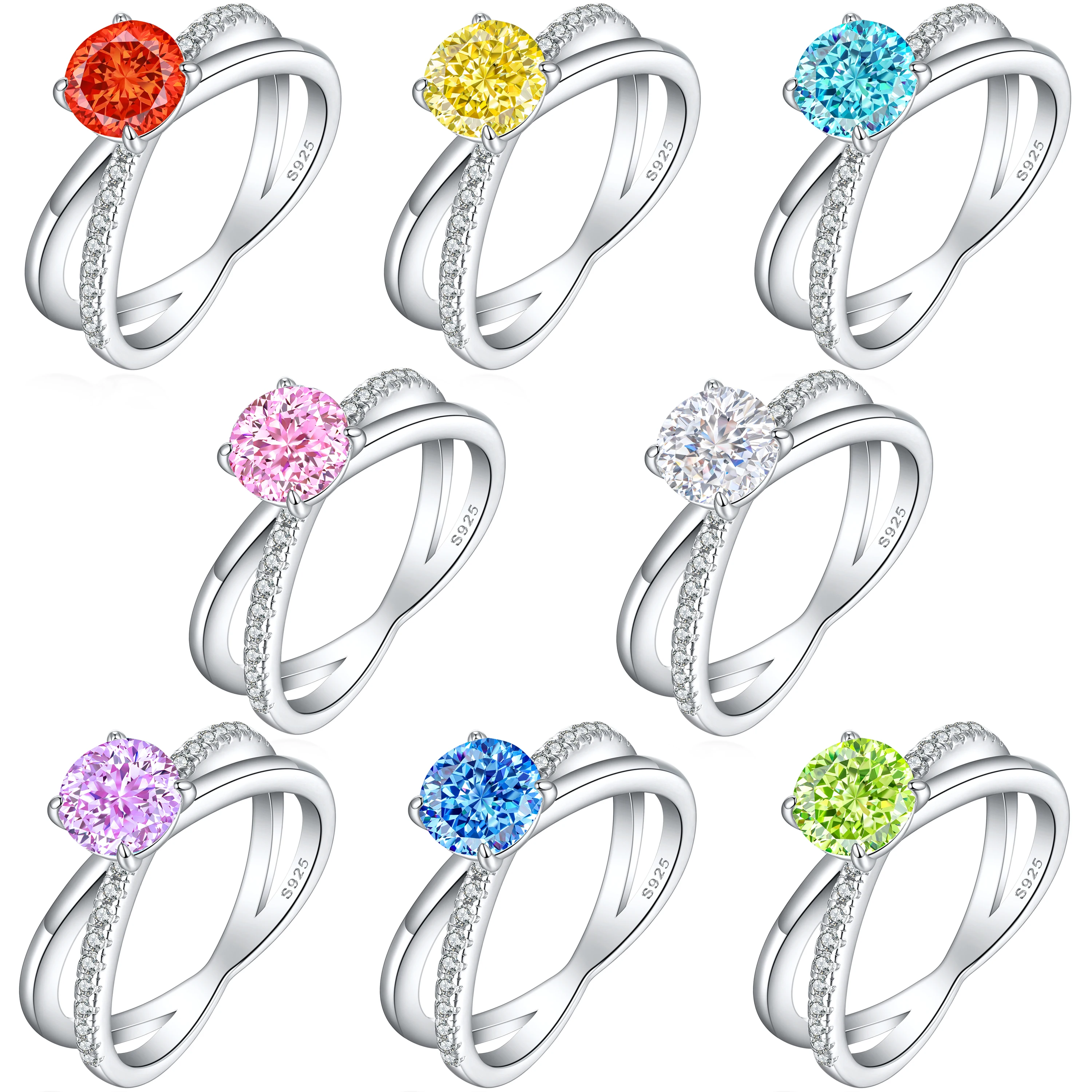 

Custom Personalized 925 Silver Gemstone 3A Zircon Colored Ring Rectangular Stone Engagement CZ Casual Ring for Women