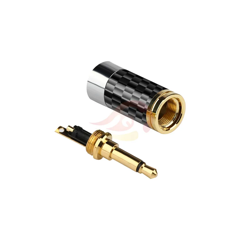2pc 3.5mm Mono Headphone Plug 7.2mm*4mm Carbon Fiber Gold Plated Copper Jack 3.5 Audio Adapter Soldering Earphone Wire Connector