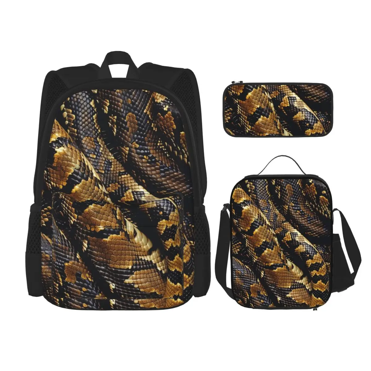 Snakes On A Train Backpacks Boys Girls Bookbag School Bags Rucksack Lunch Bag Pen Bag Three-Piece Set