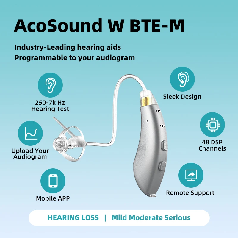 AcoSound 12 Channel BTE-M Programmable Hearing Aids For Deafness Digital Sound Amplifier For Elderly Bluetooth Earphones