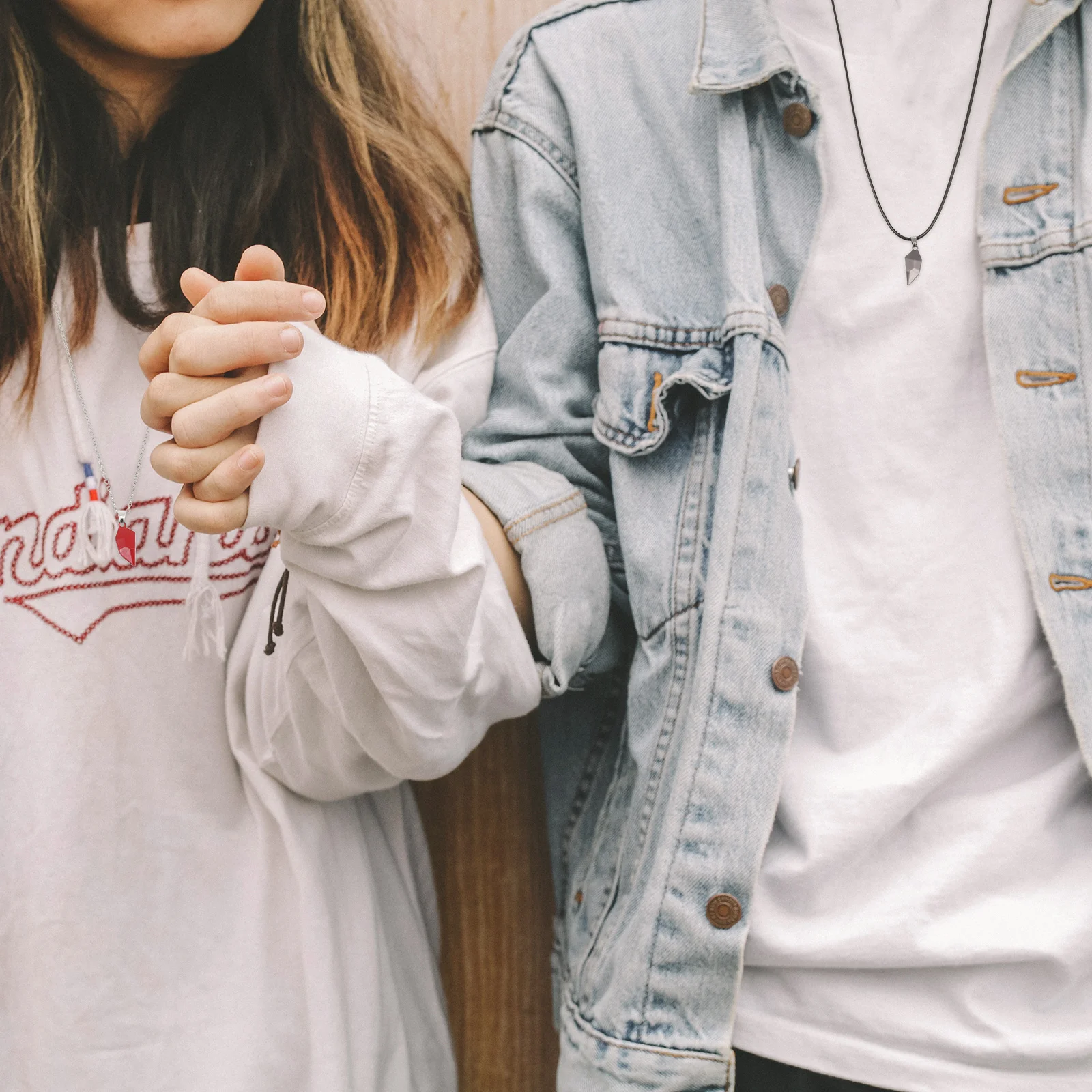 

1 Pair Heart Shape Couple Necklace Premium Zinc Alloy Stylish Lovers Pendant Romantic Jewelry Gift For Women Decorative Neck