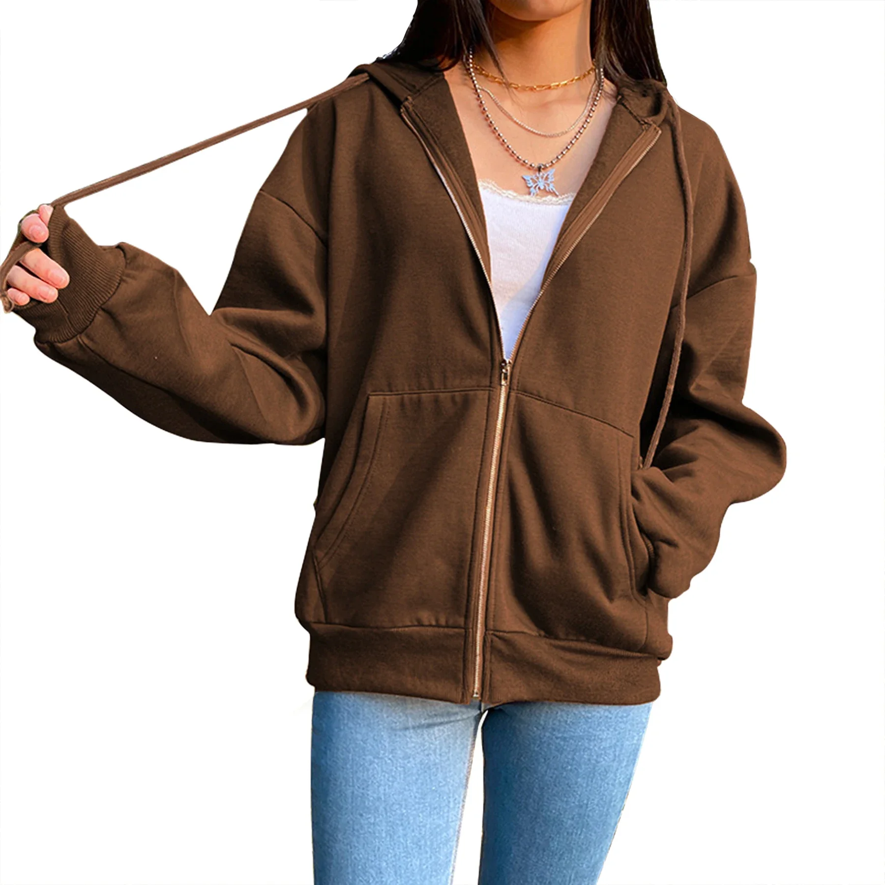 2024 Womens Sweatshirt Zipper Cardigan Hoodie Fashion Casual Versatile Solid Color Coat Fitness Sport Jogging Lady Top Clothing