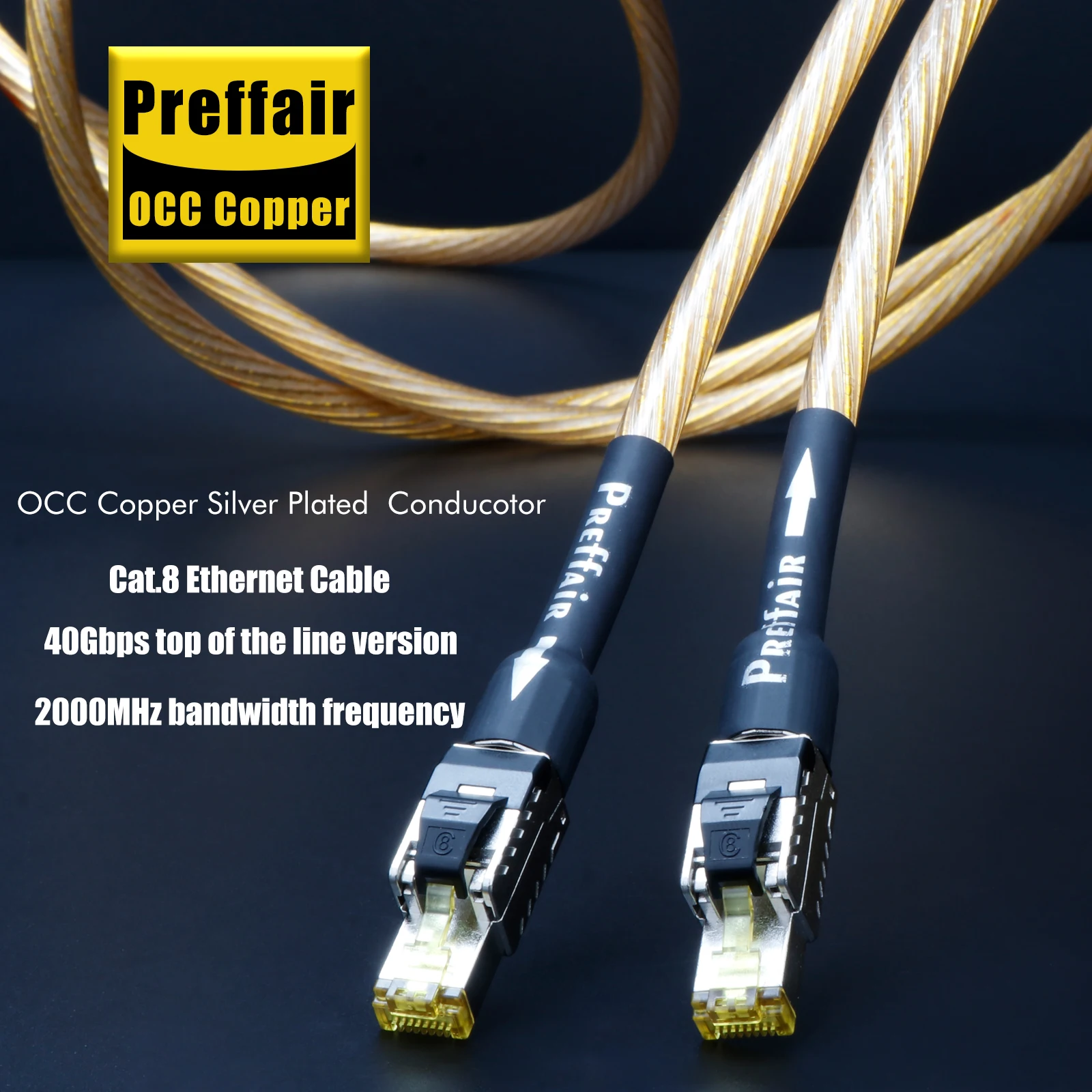 HIFI Ethernet Cable Cat8 OCC Silver Lan Cable RJ45 Connector Network Cord 40Gbps Speed Transmission Patch Wire for LP TV Router