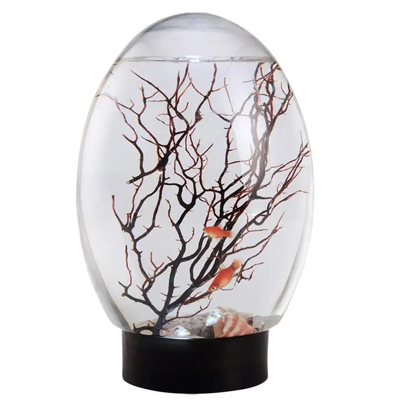 

Desk Aquarium Small Fish Aquariums With LED Light Funny Table Centerpiece Portable Fan Branch Tree Ornament For Home Studio