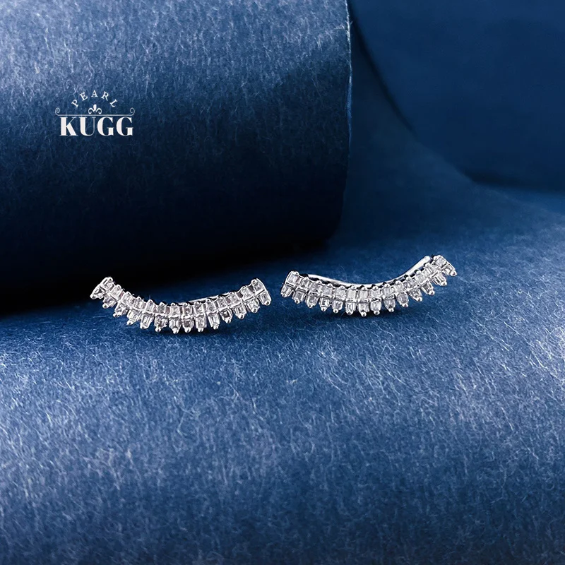 

KUGG 100% 18K White Gold Earrings Elegant Smile Shape Real Natural Diamond Stud Earrings for Women Wedding High Party Jewelry