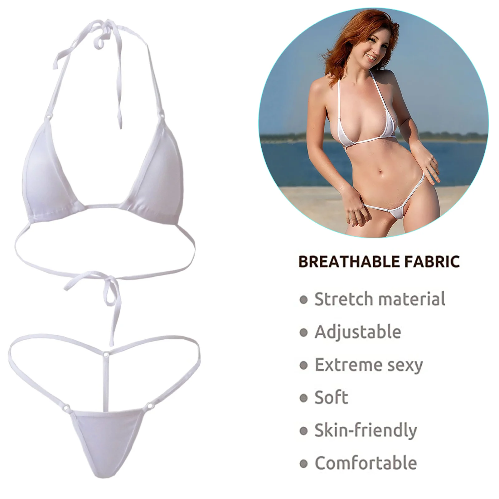 Sexy Bikini Unterwäsche Damen Dreipunkt-Badeanzug Anzug transparente Mini-Schnürung