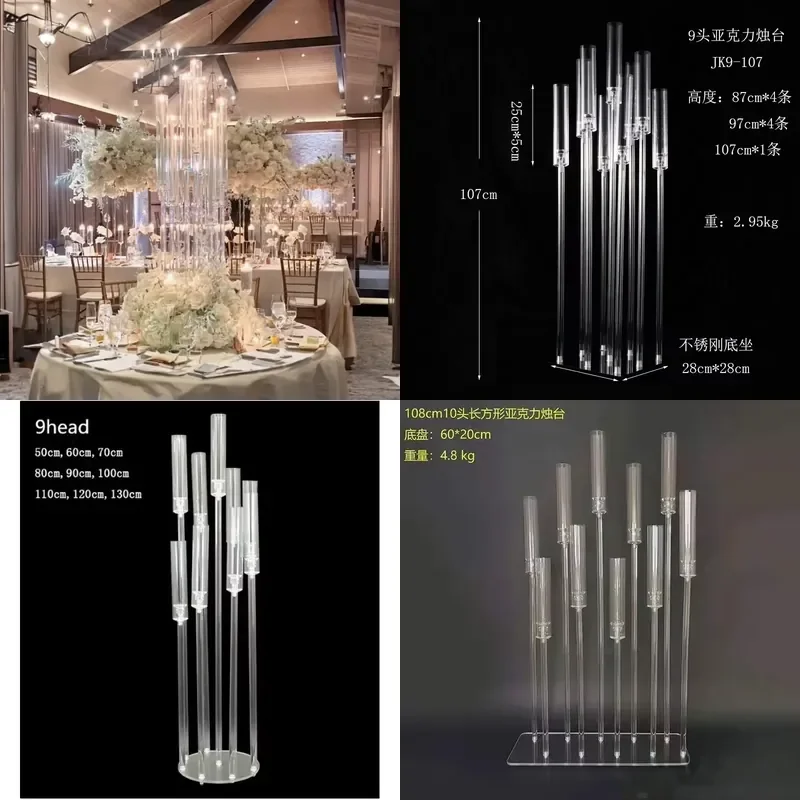 for Elegant 8-Arm Acrylic Candle Holder 40 Inch High Transparent Crystal Stand for  Wedding Table Decor Fast